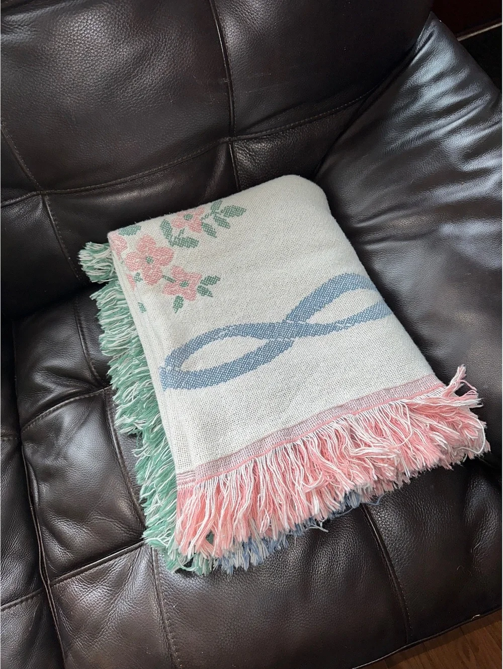 VTG Crown Crafts Fieldcrest Woven Grandmacore Throw Blanket 51 x 65